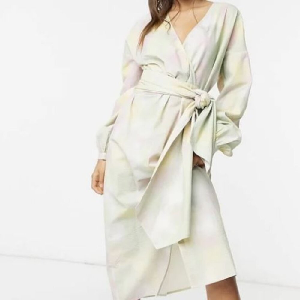 🌸 Just Female Nikki Maxi Wrap Kimono Dress – Pastel Tie-Dye, Size Small 🌸